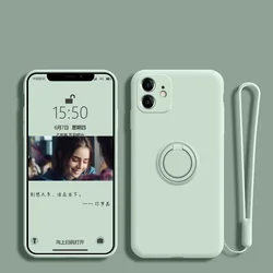 Liquid Silicone Case For Xiaomi Mi 13T 12T 11T 10T Pro 12 11 Lite 5G NE Capa For Mi 14 13 10 12 Pro Ring Holder Cover With Strap