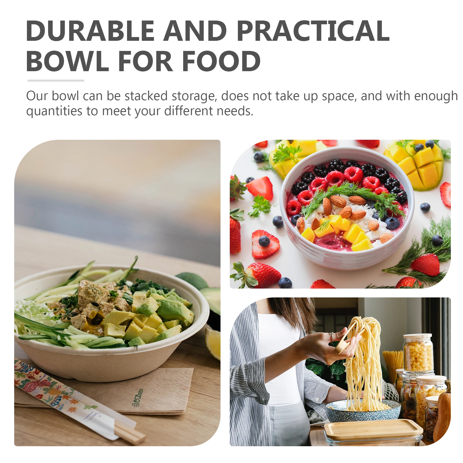 

12Pcs Plastic Rice Bowls Reusable Serving Bowls for Home Hotel Restaurant Soup Salad Snack Food Prep Kids Bowl Set