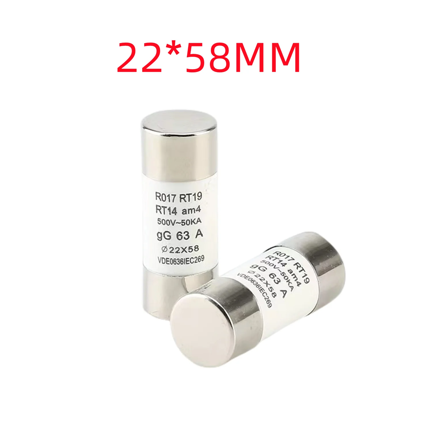 

2Pcs 22*58 Fast blow Ceramic Fuse 22x58mm Fuse 500V 50KA 32A 40A 50A 63A 80A 100A 125A RO17 RT19 RT14 RT18