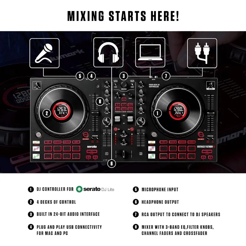 Christmas.home. Mixtrack Platinum FX - DJ Controller For Serato DJ with 4 Deck Control,  Jog Wheel Displays and FX Paddles