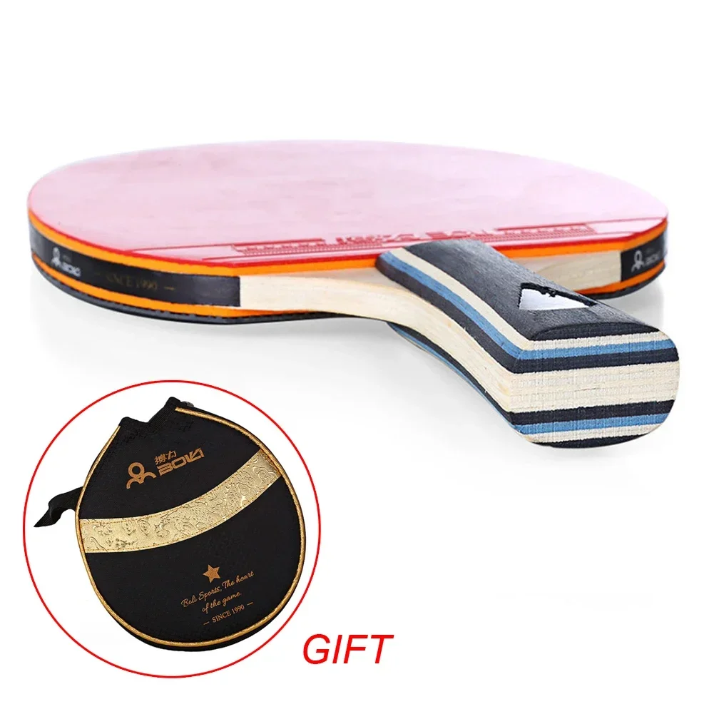 POTEA Table Tennis Racket Long Handle Strong Spin 7 Ply Wood Ping Pong Bat Paddle With Case For Children Adult Training