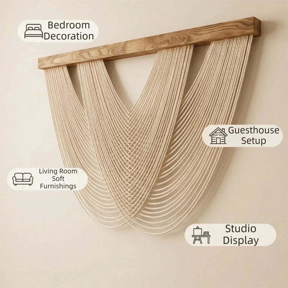 Hand-Woven Wall Hanging Tapestry Nordic Style Wall Art Bohemian Tapestry Large Size Cotton Rope Tapestry Living Room Decor