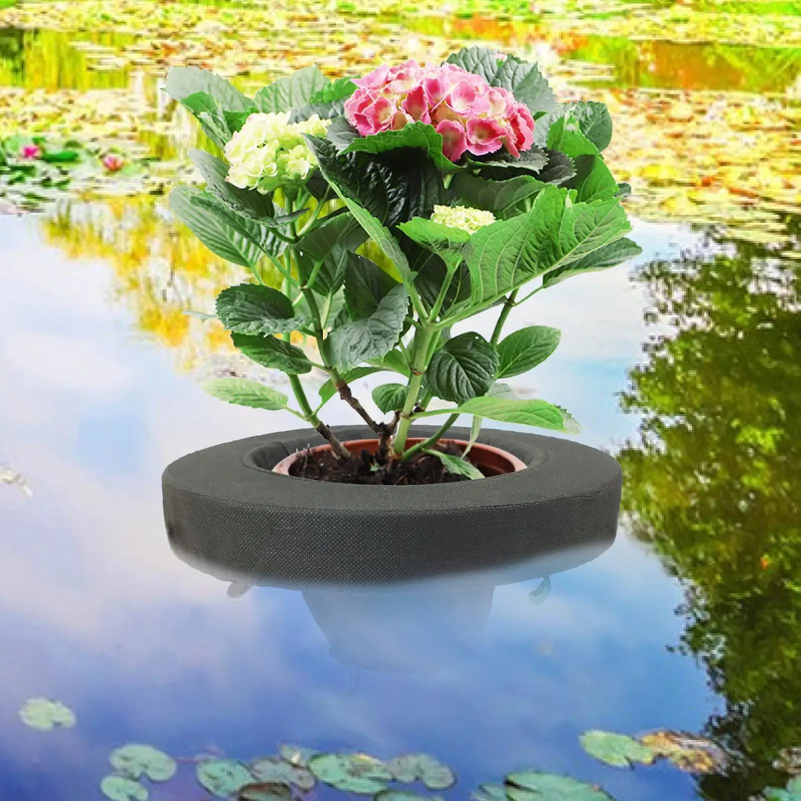 Innovative Floating Island Planter Black Round Plant Basket Hydroponic Pot for Home Garden Pond Decoration