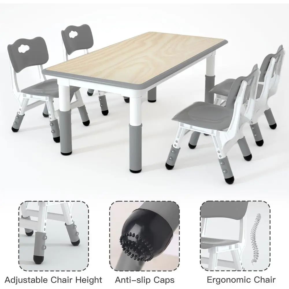 Set tavolo da studio per bambini ad altezza regolabile e 4 sedie, desktop Graffiti, ideale per asilo nido, aule e casa