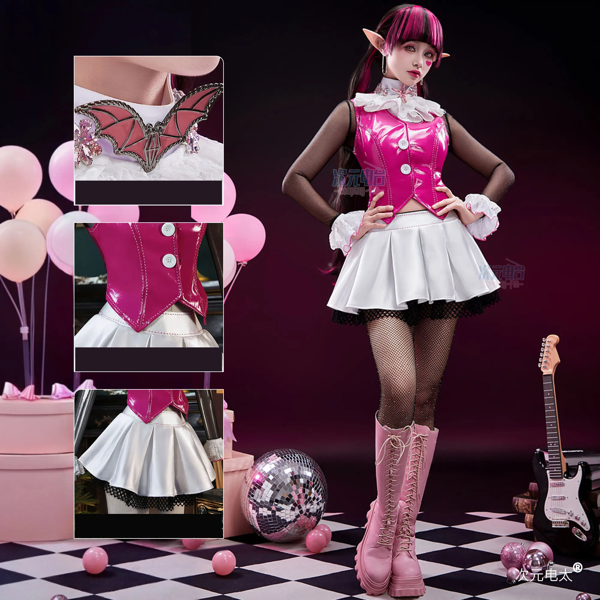 

Anime Draculauraa Ulaa Cosplay Costume Women Leather Vest Top Skirt Suit Lovely School Uniform Halloween Carnival Party Clothes