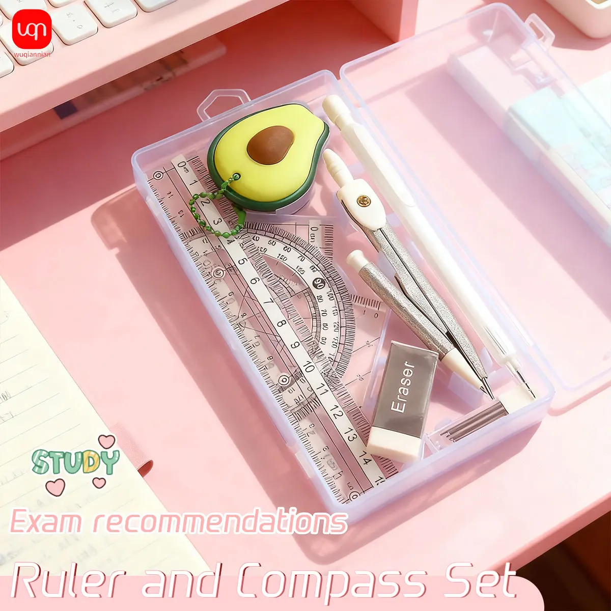 

WQN-1 Set Metal Compass Set with Eraser, Protractor, and Ruler - Design Drawing Tool, School Stationery