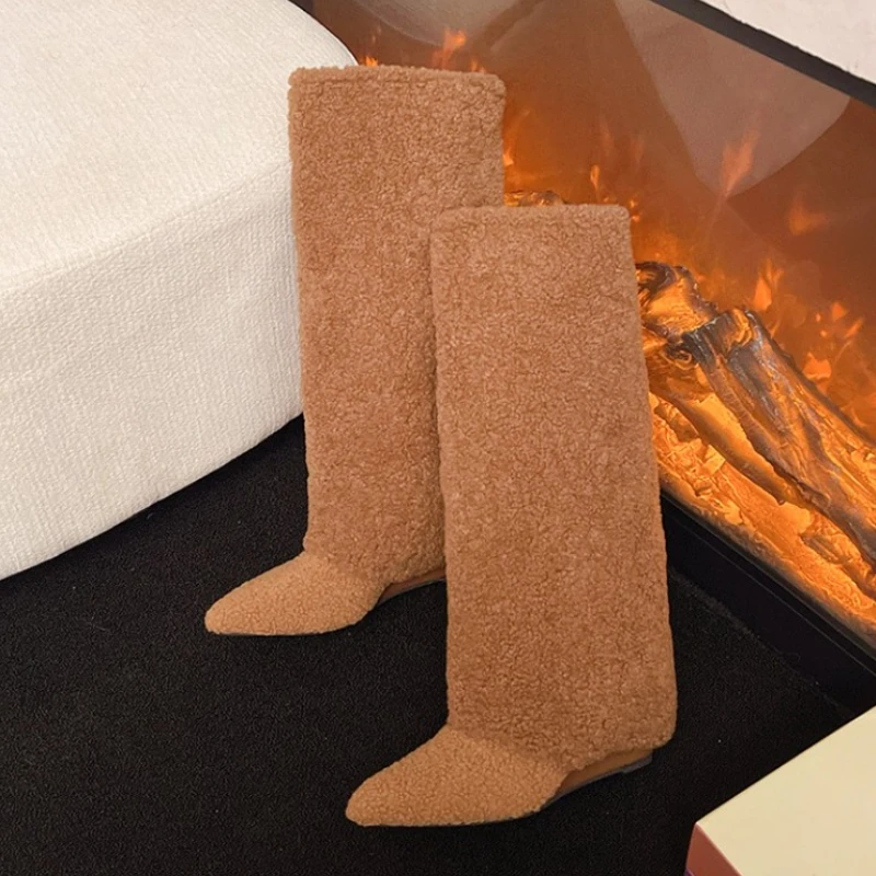 

Designer New Women High Boots Sexy Pointed Toe Heeled Shoes Suede Winter Warm Shoes 2025 Knee High Chelsea Fashion Boots Zapatos