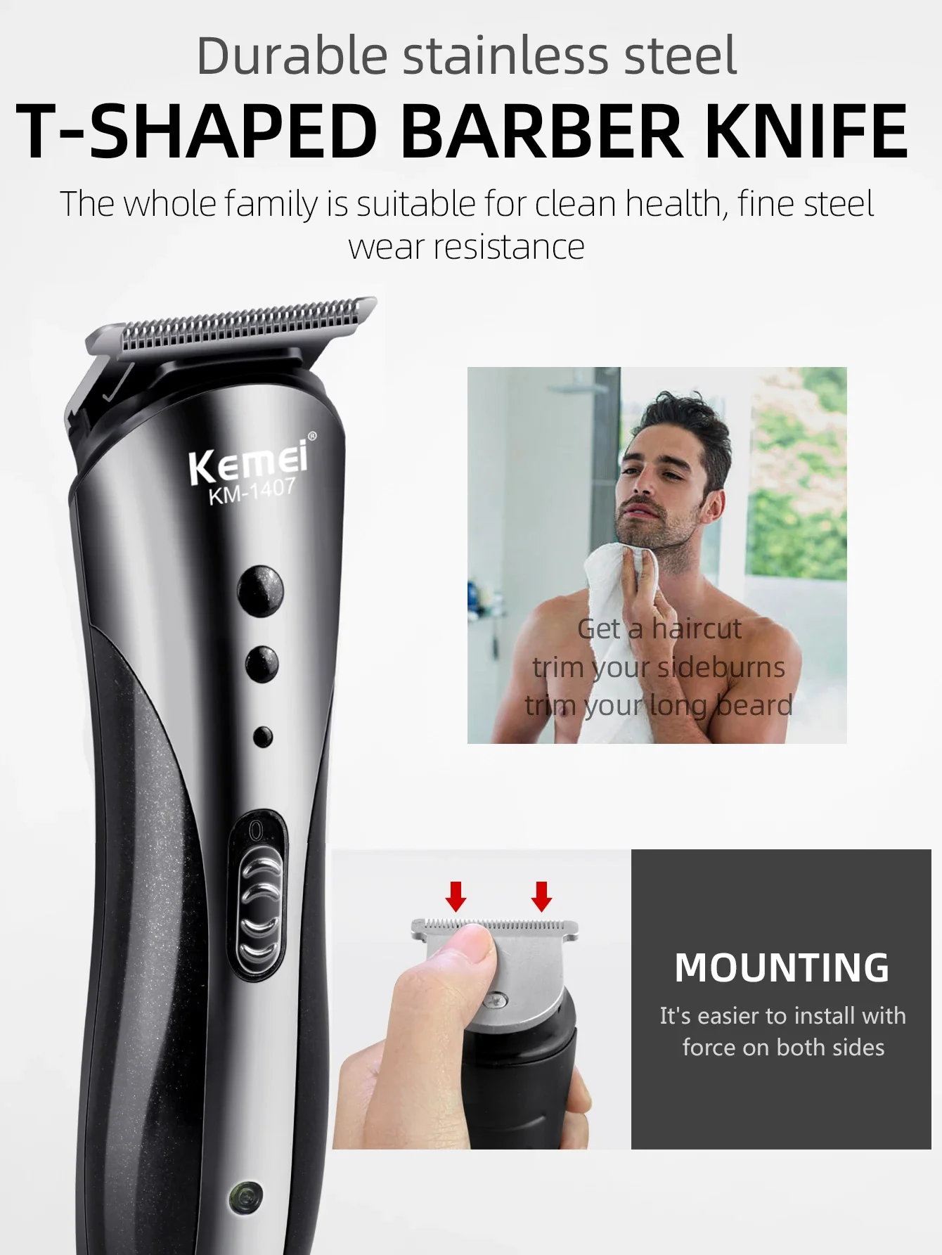 KEMEI Rechargeable Electric Nose Hair Clipper Multifunctional Hair Trimmer Professional Electric Shaver Beard Razor for Men T