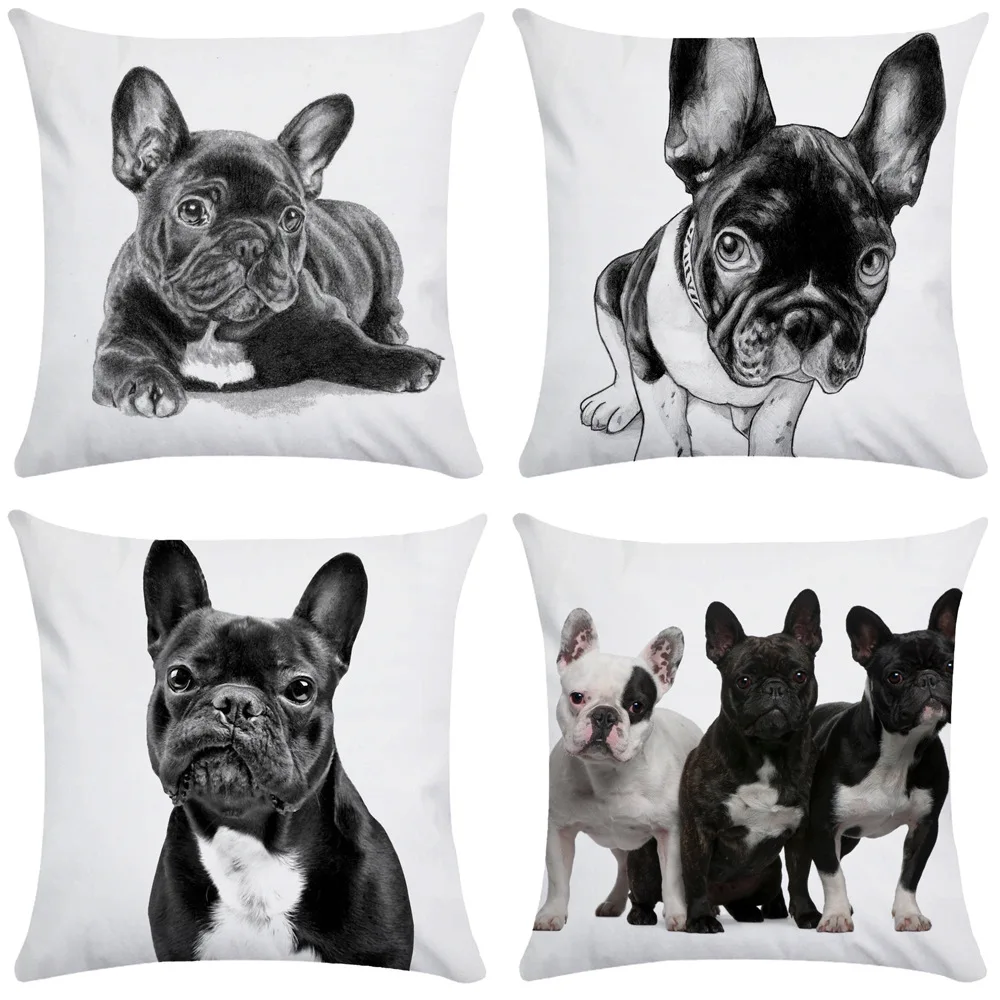 French Bulldog Dog Cushion Covers Dog Painting Pillowcase Decorative Pillow Covers Bedroom Sofa Home Decoration 45X45cm Car Seat