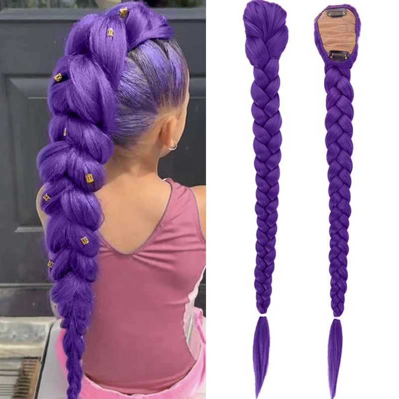 

Синтетический плетеный фиолетовый парик с хвостиком для косплея, волосы Rumi, фиолетовый наращивание хвоста с BB-зажимами для детей, рождественское использование