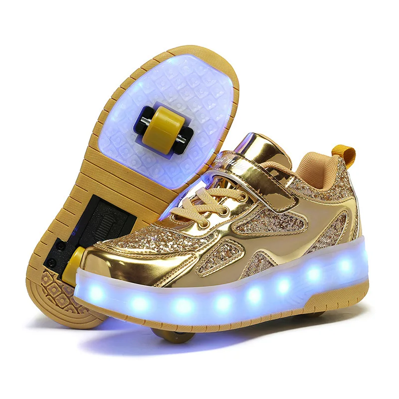 Children's Walking Shoes Kids Two Wheels Charging LED Light Shoes Colorful Light-emitting Roller Skate Shoe Teenagers Sneakers