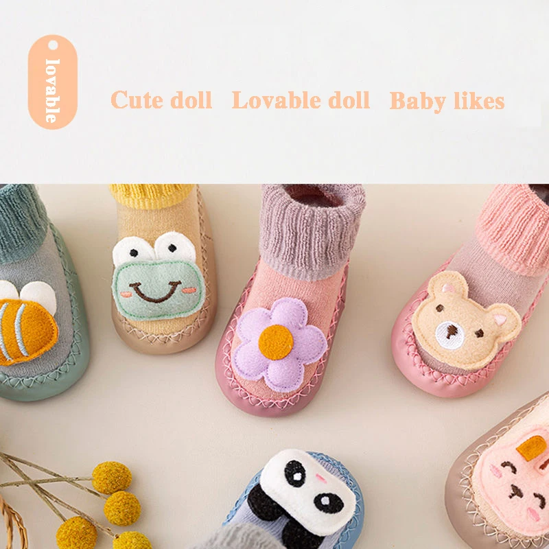 Cute Cartoon Animal Baby Shoes Foot  Floor Socks For Boy Girl Winter Soft Cotton Anti Slip Soled Newborn Toddler First Walkers