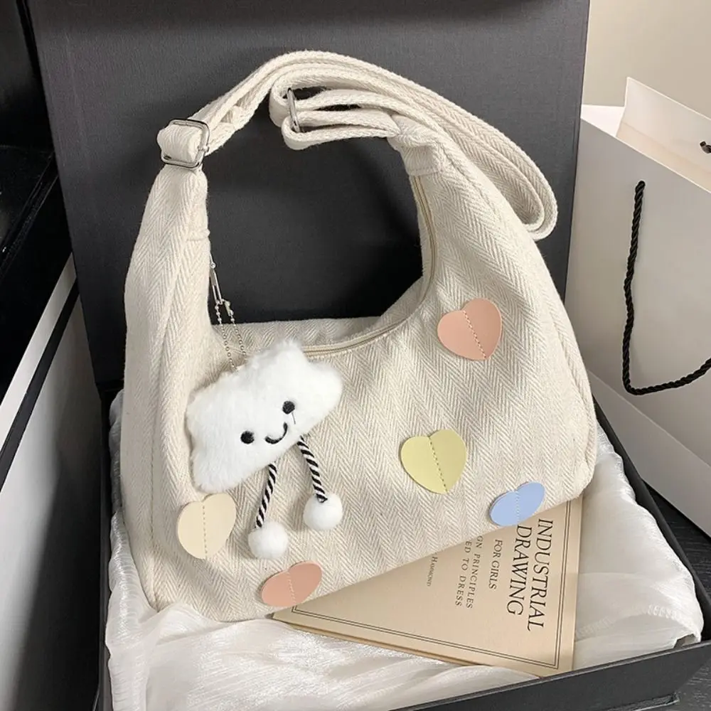 

Casual Zipper Closure Single Shoulder Bag Canvas Cute Love Design Messenger Bag Sweet Large-capacity Bag Female
