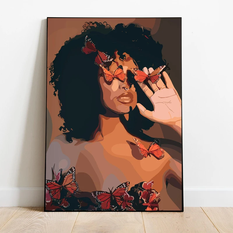 المألوف امرأة سوداء جميلة الراحة الترفيه الملصقات يطبع قماش الطباعة جدار صورة فنية لغرفة المعيشة ديكور المنزل