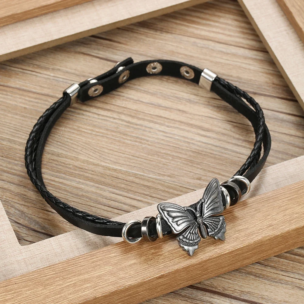 20242024 Trend Vintage Butterfly-shaped Pendant Classical Women Leather Necklace for Birthday Gift image 4