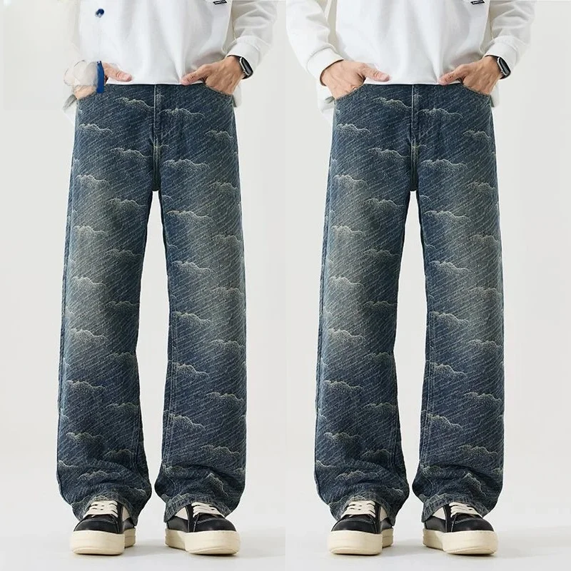 

Джинсы Waed Denim, мужские осенне-зимние повседневные свободные удобные брюки прямого кроя, модная городская одежда для молодежи