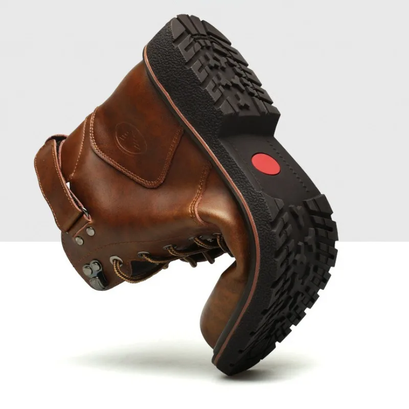 

Mens Boots High Quality Oxford Leather Boots Retro Lace Up Ankle Booties Fashion Motorcycle Boots for Men Business Short Booties