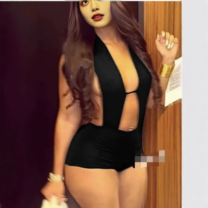 STYLISH LADY Halter Deep V Romper 2026 Women Sexy Cutout Front Open Back Slim Bodycon Short Jumpsuit Night Club Outfit