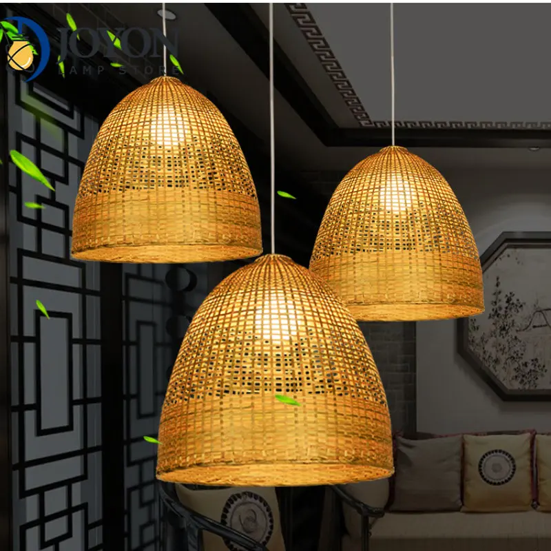 Japonia rattanowe lampy wiszące bambusowy lampion lampa wisząca ręcznie tkane bambusowe abażury E27 oprawy oświetleniowe Home Decor żyrandol