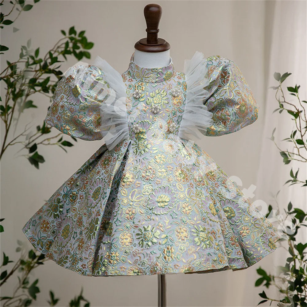 

Girl Dress Baby Birthday Wedding Lace Bow Print Dress High-end Ball Gown Girl Summer Dress Sweet Princess Party Dress Vestidos