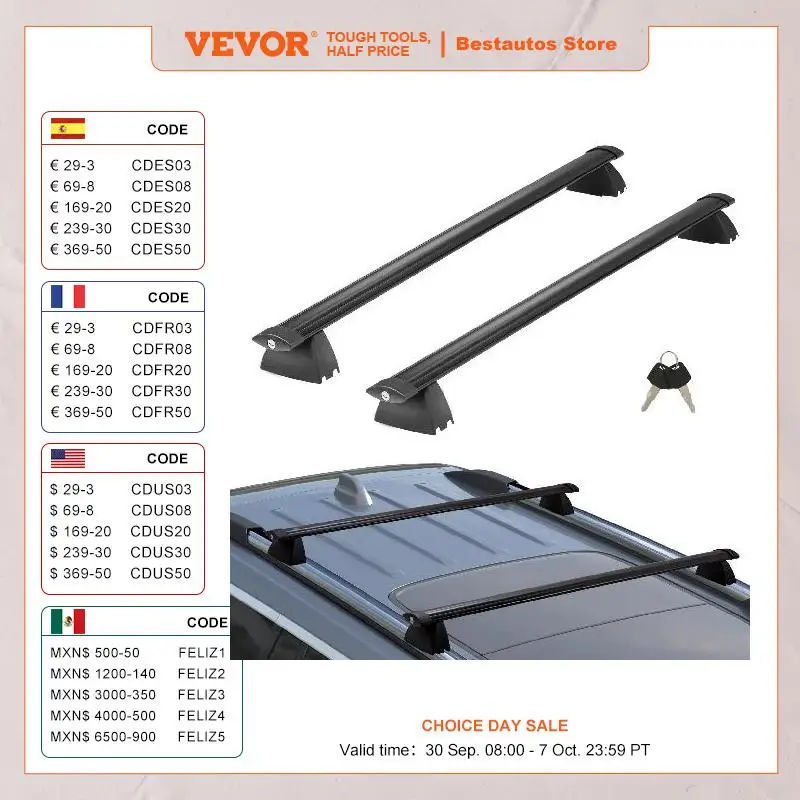 VEVOR Roof Rack Cross Bars, Compatible with 2011-2021 Jeep Grand Cherokee with Grooved Side Rails, 200lbs Load Capacity