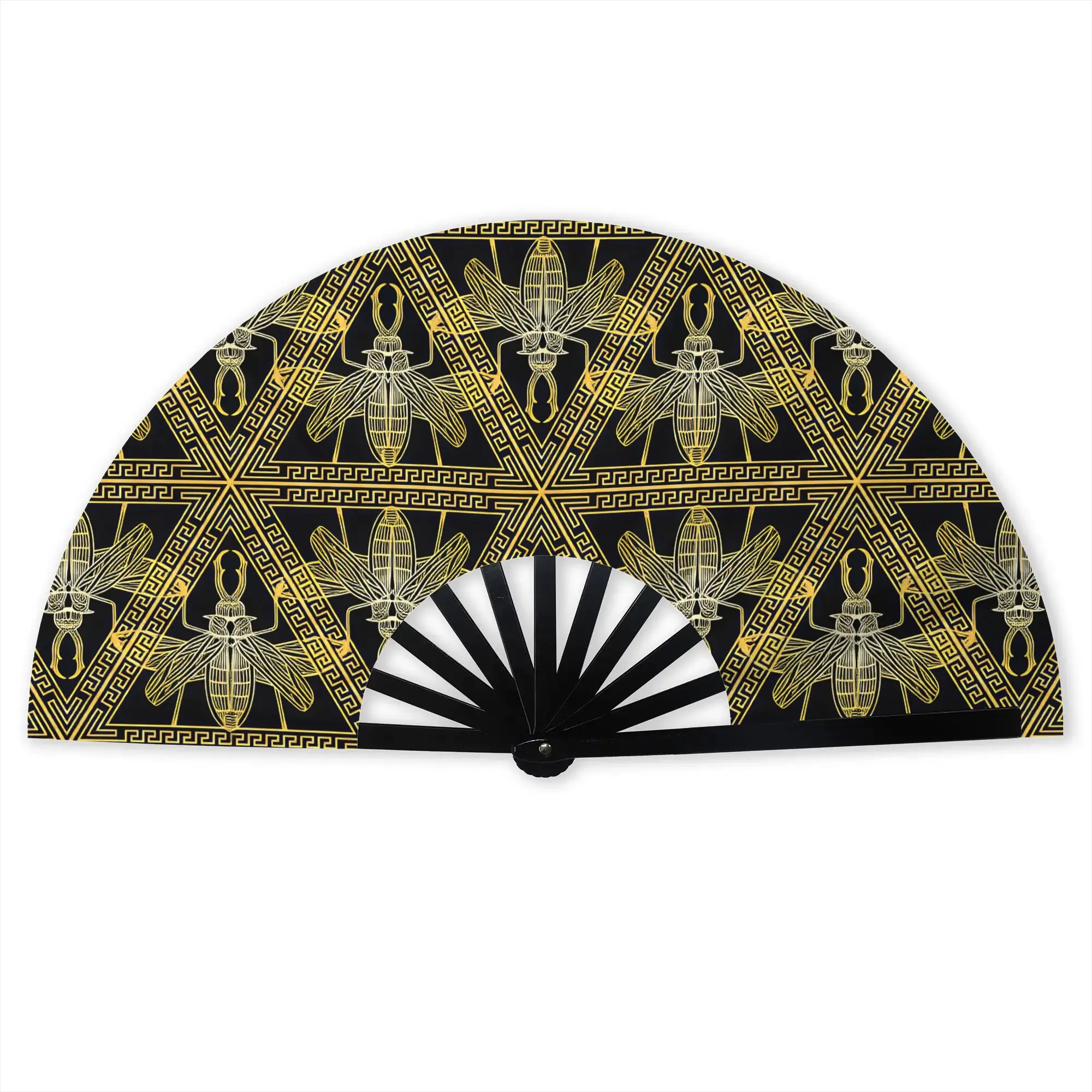 Greek key Meander Beetle Motif  Hand Fan Promotional Gift Wedding Grecian Ornament Durable Folding Fans Novelty Bulk Pack Fan