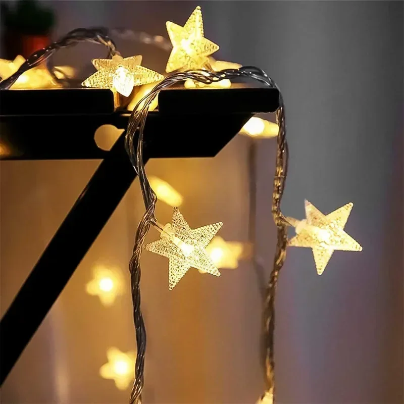 10leds Battery Operated Star String Lights  Fairy Light Christmas Party Wedding  Outdoor Patio Decoration Twinkle Lamps