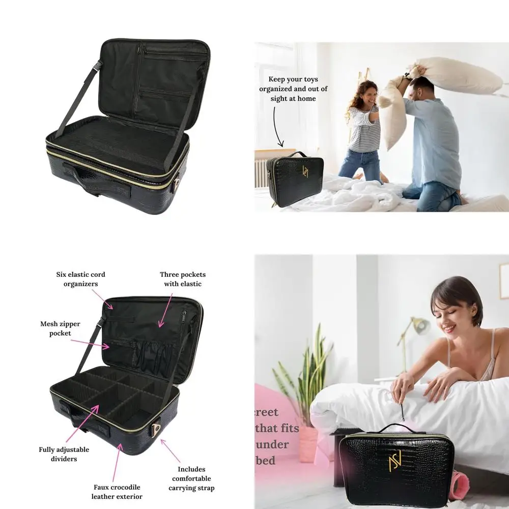 

Органайзер для взрослых игрушек с регулируемыми отделениями, надежное хранение с запирающимися молниями и системой организации кабелей