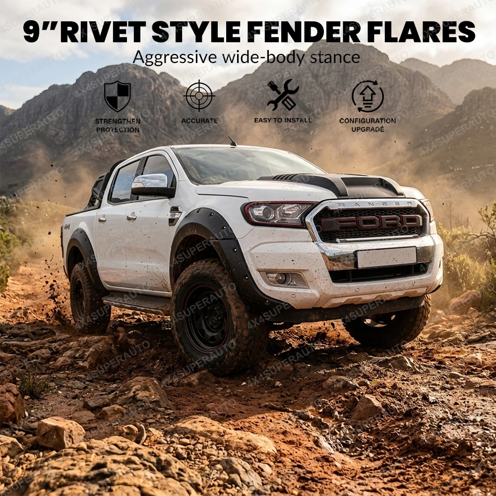 Rivet Style Fender Flares for Ford Ranger Wildtrak XLT XL LIMITED T6 T7 2012-2018 Wheel Arch Extensions Off-road Fenders