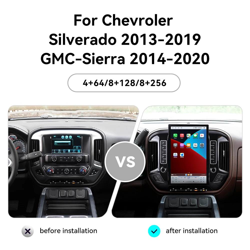 

14,5 "Android 13.0 для GMC Sierra 2014-2020 1500 2500 3500 Carplay автомобильный радиоприемник Navi стерео авто мультимедийное зеркало головное устройство DSP