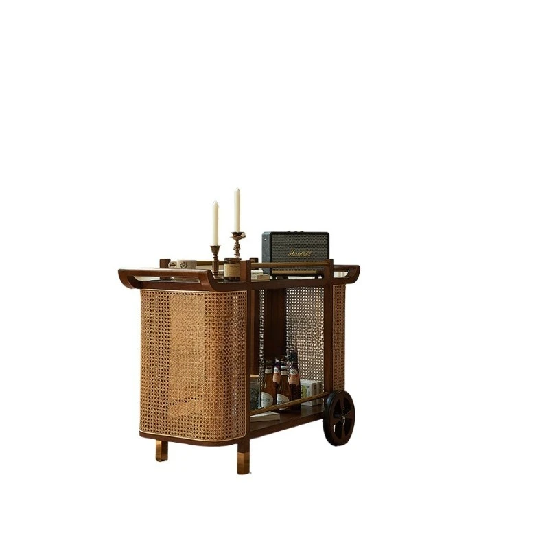 

French medieval style cart edge few, living room sofa edge movable dining car solid wood double shelf