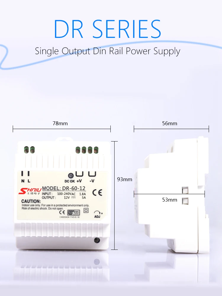 (SHINIU) Din rail power supply DR-60-12/dr-60-24   ac to dc  5v/12v/24v/48v 1.25a/2.5a/5a/10a/12a 60watt factory sale dr6024