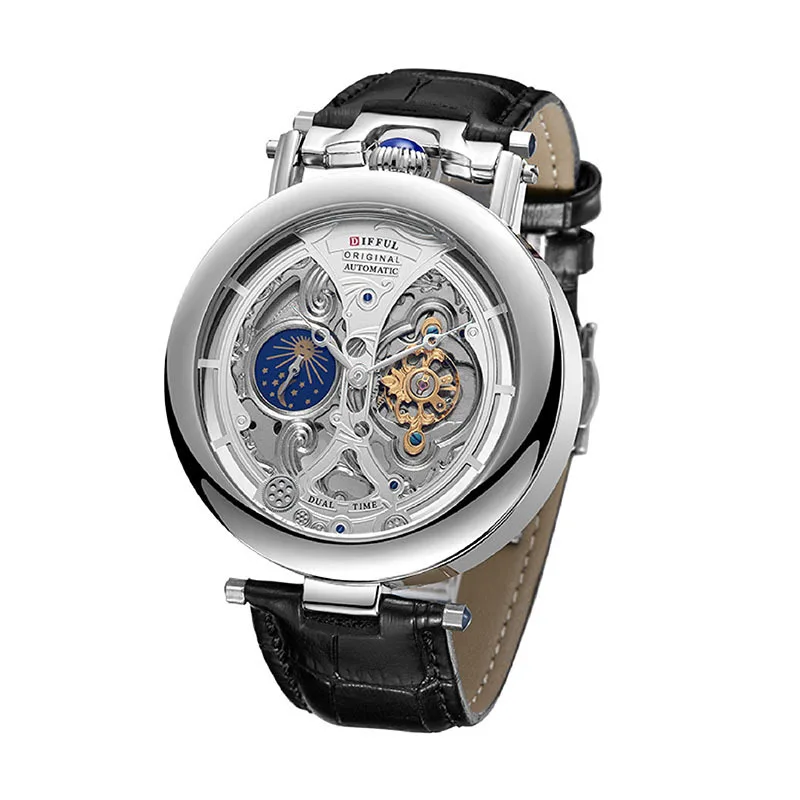 

Luxury Mechanical Watch Leather Strap Skeleton Tourbillon Automatic Mechanical Mens WristWatch Fashion Self Winding Clock
