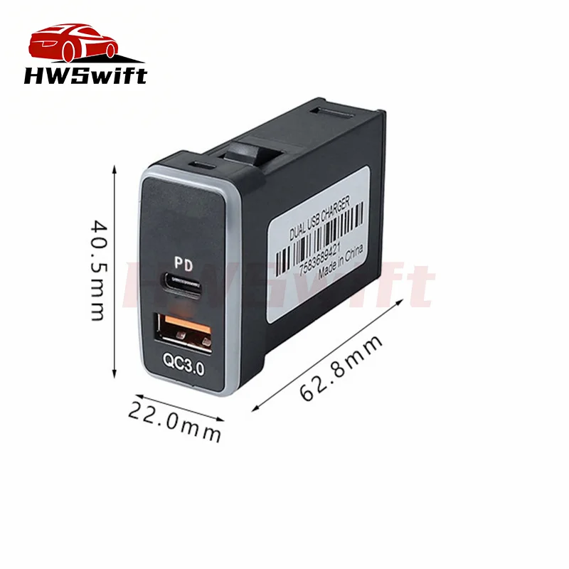 PD+QC3.0 Car Charger Socket Quick Charging Power Adapter with LED Digital Voltmeter for Old Honda Fit Accord Civic High Quality