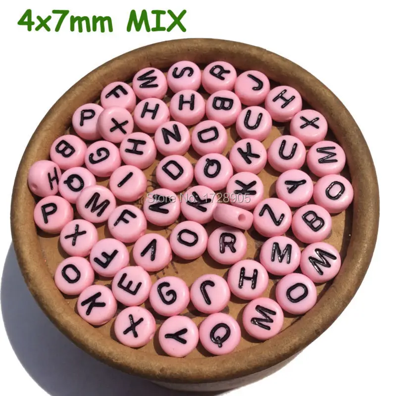 Pink Beads with Letters Wholesale 4*7mm 3600pcs Flat Round Acrylic Alphabet Vowel Single Letters A TO Z for DIY Bracelets Making