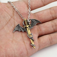 Vintage Pterosaur Sword Necklace | Flying Dragon Winged Rolled Pendant | Cross Punk Jewelry | Unisex Accessory for Men Women