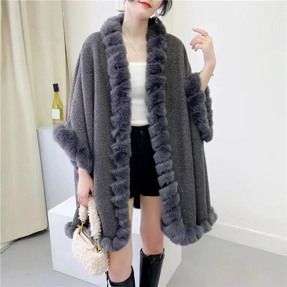 

Fashion Faux Rabbit Fur Winter Women Wraps Long Loose Cape Poncho Thick Warm Warm Shawl Outerwear