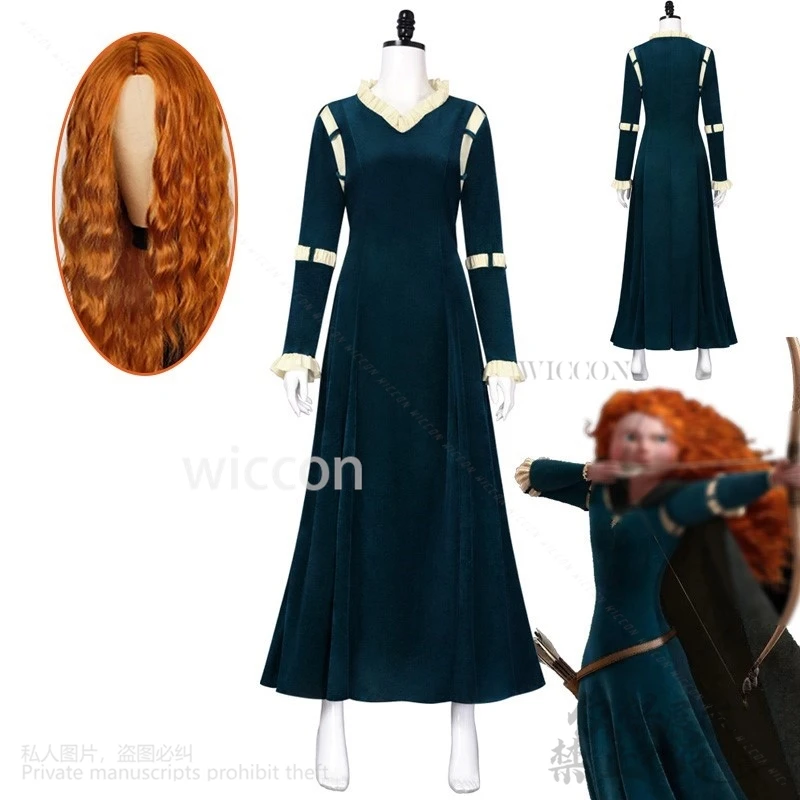 Filme Anime Meida Cosplay Costume para Mulheres, Vestido Longo, Peruca, Ternos, Meninas, Halloween, Carnaval, Princess Wear, Cos