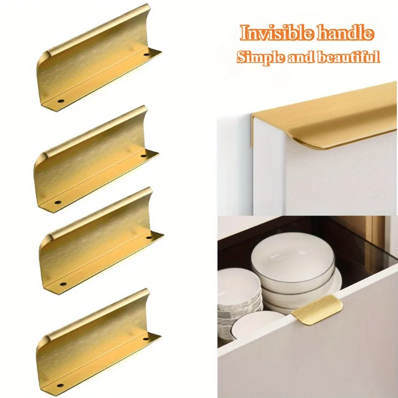 Hidden Furniture Long Handles Gold Kitchen Cabinet Pulls Punch Free Handles For Cabinets and Drawers Wardrobe Pulls