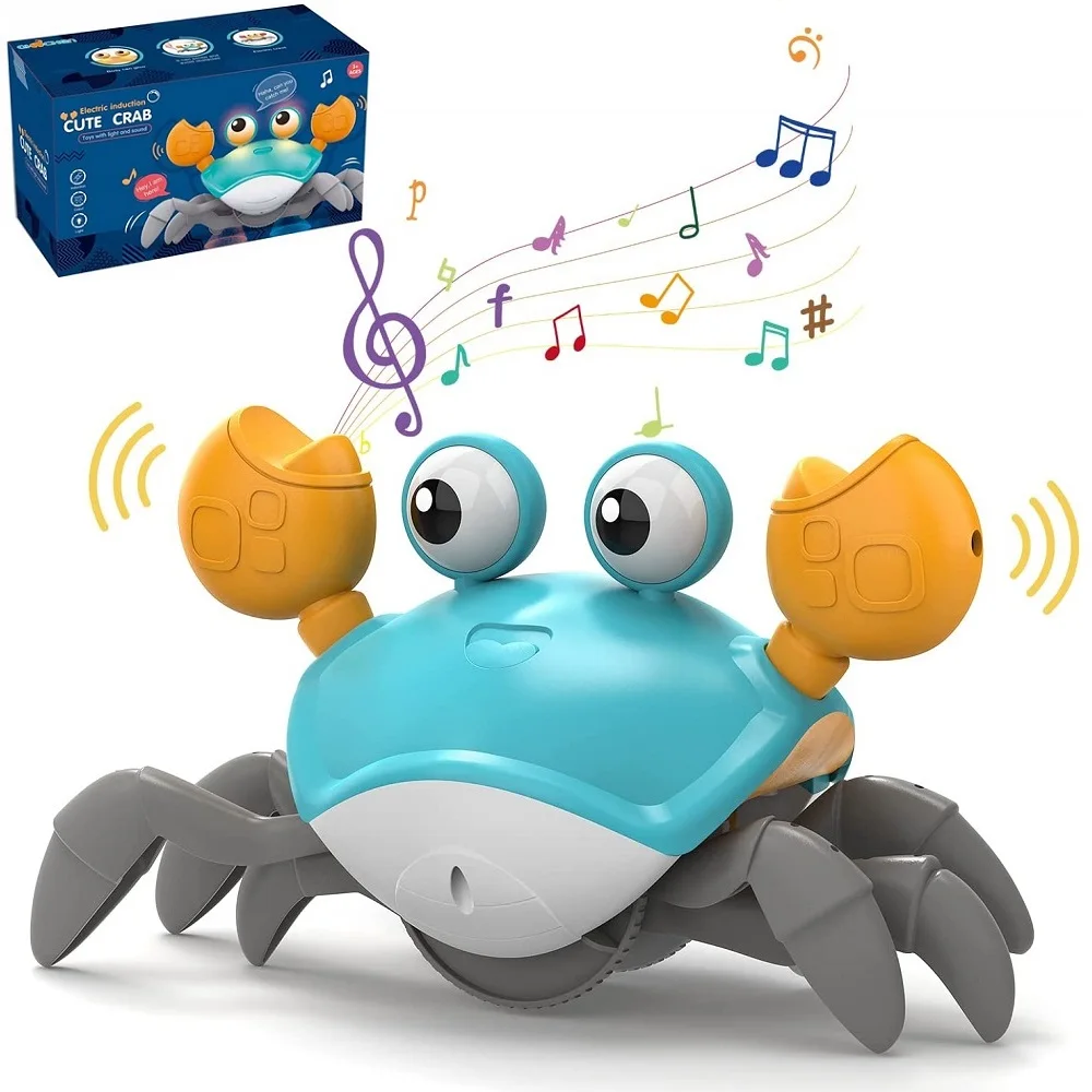 Crawling Crab Toy for Baby Rechargeable Crab Run Away with Music Led Light Up Toddler Gift Electric Induction Escape Toys