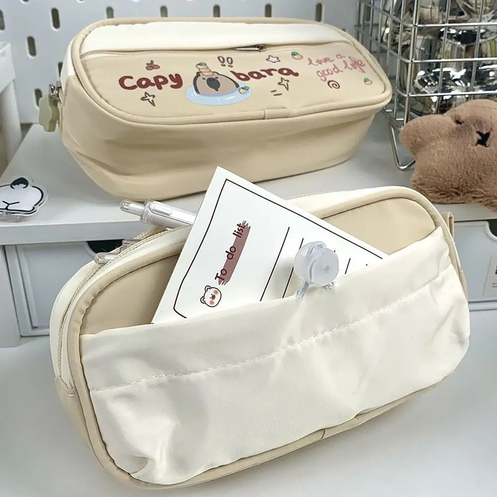 with Drawstring Pencil Case Capybara Cat Large Capacity Pen Bag Multi-functional Stationery Storage Pouch Office School Supplies