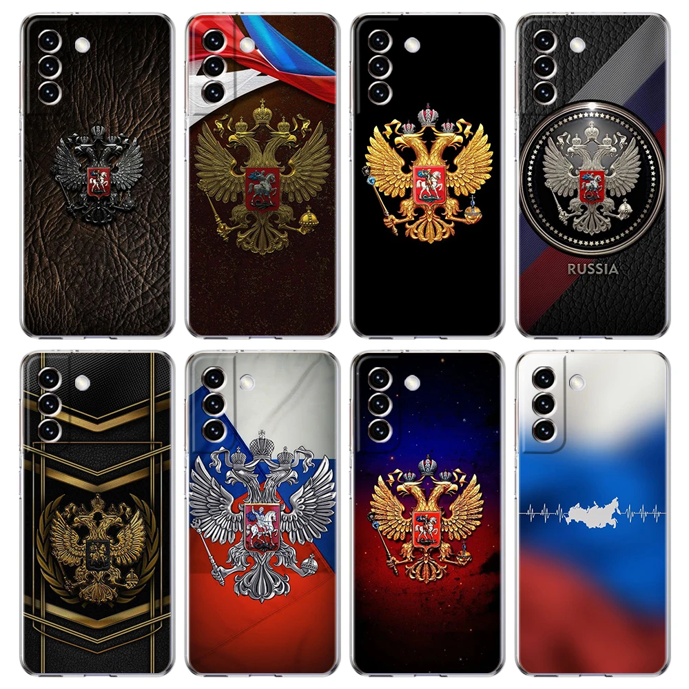 Russia Russian Flags Emblem Phone Case for Samsung Galaxy S24 S23 S22 S20 S21 FE Ultra S10 S10E S9 S8 Plus 5G Transparent Shell