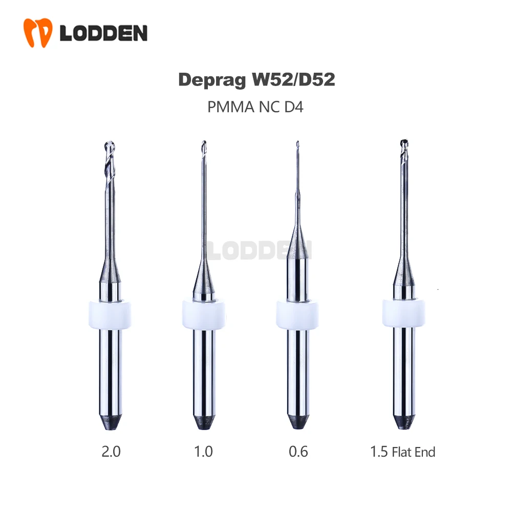 Deprag-fresa Dental W52 D52, herramienta de molienda de Zirconia (CC)/PMMA(NC) D4, vástago de 50M de longitud, 0,6/1,0/2,0 MM