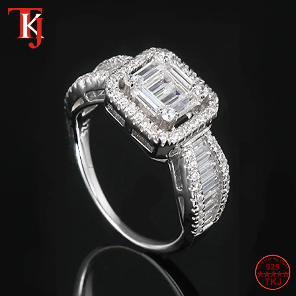 

TKJ 5A Rectangular Zirconia Engagement Ring 925 Sterling Silver Women Wedding Rings Party Jewelry Gift