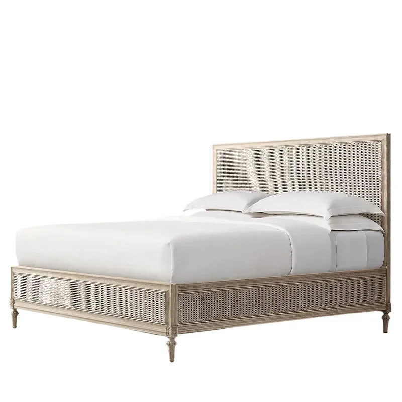 

American luxury solid wood bed French master bedroom 1.8 meters double bed wedding bed light luxury soft