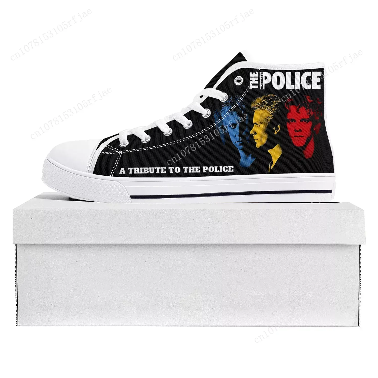 De politieband pop hoge top hoge kwaliteit sneakers heren dames tiener canvas sneaker casual paar schoenen aangepaste schoen wit