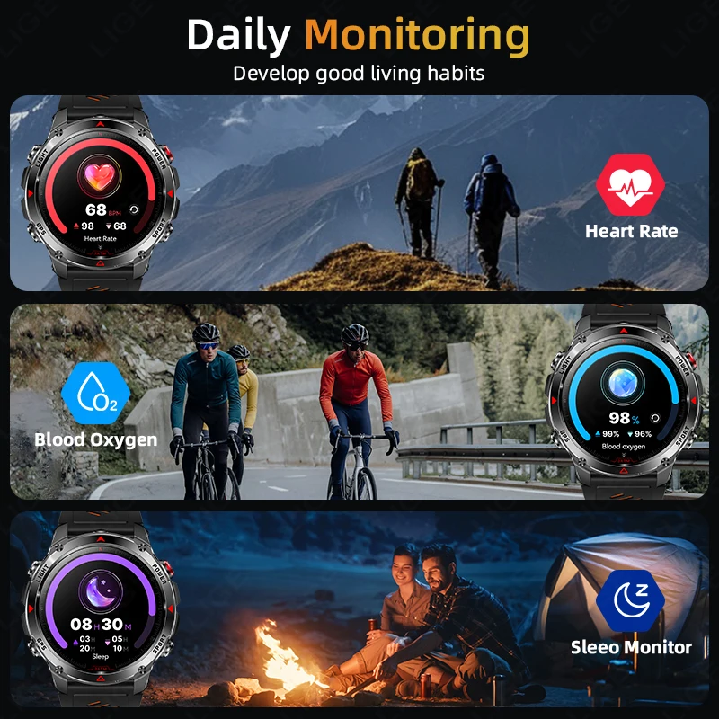 2025 Nuova posizione GPS Astuto Della Vigilanza Degli Uomini 540mah Batteria Torcia Elettrica Orologi Esterni Chiamata Bluetooth Impermeabile Sport Smartwatch Uomo