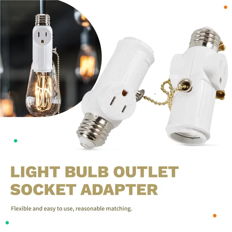 AEE8-2 Pcs Light Socket To Plug Adapter,E26/E27 Light Bulb Outlet Socket Adapter,Sockets Support 3 Prongs Light Plug US Plug