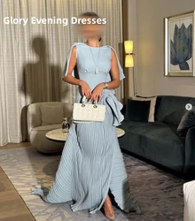 Elegant Evening Party Dress Ruffle Blue Dress Shawl Scoop Neckline Prom Dresses Saudi Arabia Women Special Events customized