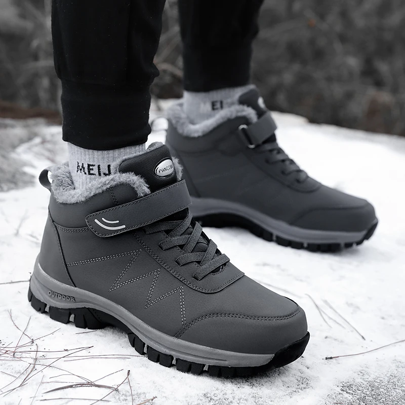 

New Lovers Casual Shoes grey Warm Snow Boots Woman plush Outdoor Ankle Boots Man high-top Elder Walking Shoes hook-loop